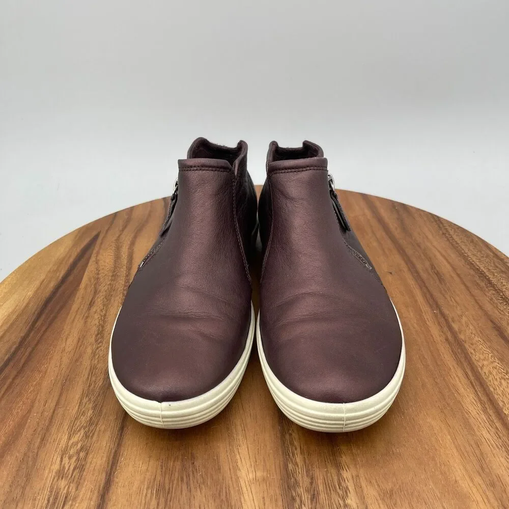Ecco Soft 7 Shoes Womens 8 / 39 Brown Leather Comfort Zip Sneakers Boots Booties